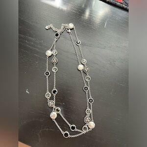 Brighton Long Silver and Black Swirl Necklace